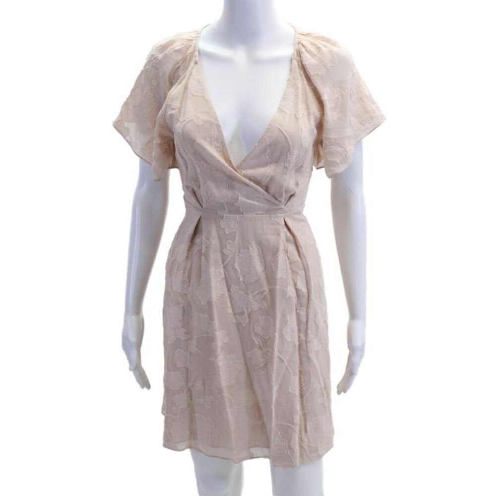 Joie Women Wrap Dress Beige Floral V-Neck Short Sleeve Boho Mini Size 2